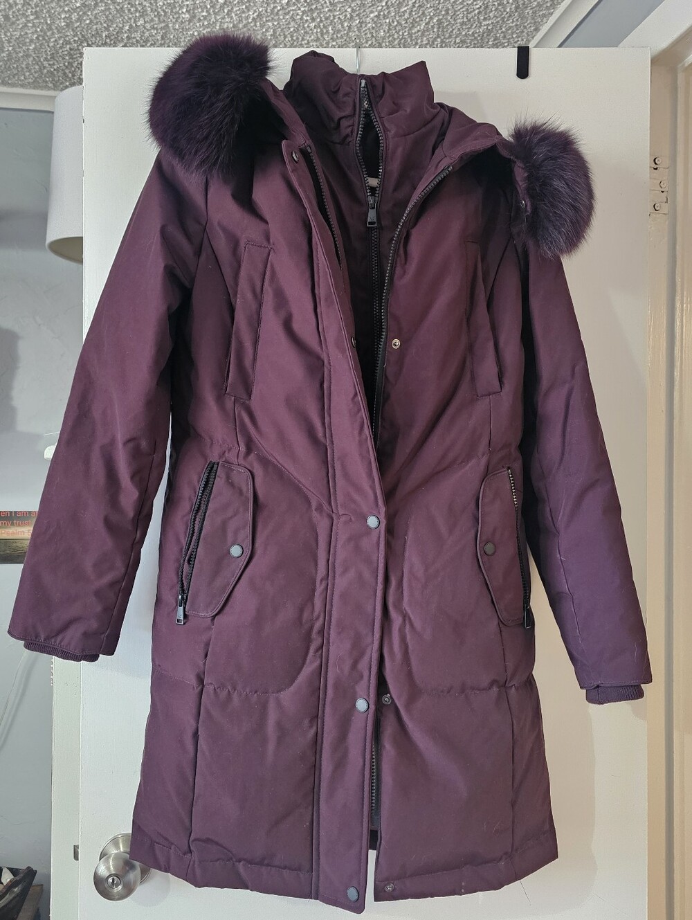 Women's Down Real Fur Parka Coat in Plum
